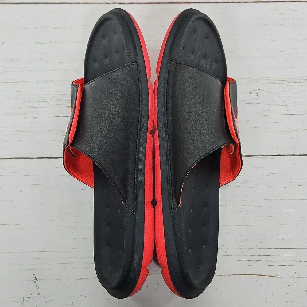 Jordan RCVR Slides Mens 12 Black‎ Red Sandals Logo Solarsoft Comfort 558888-4019